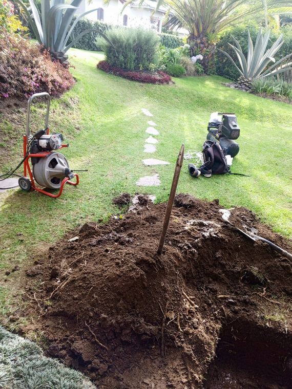 Trabajo real de destape exterior en jardín